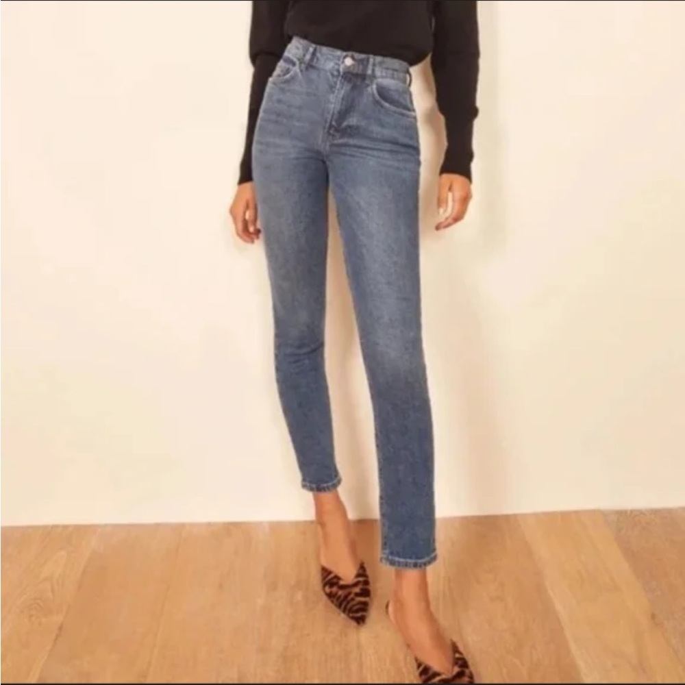 New!! Reformation Harper High Rise Classic Blue Skinny Jeans in Destin
